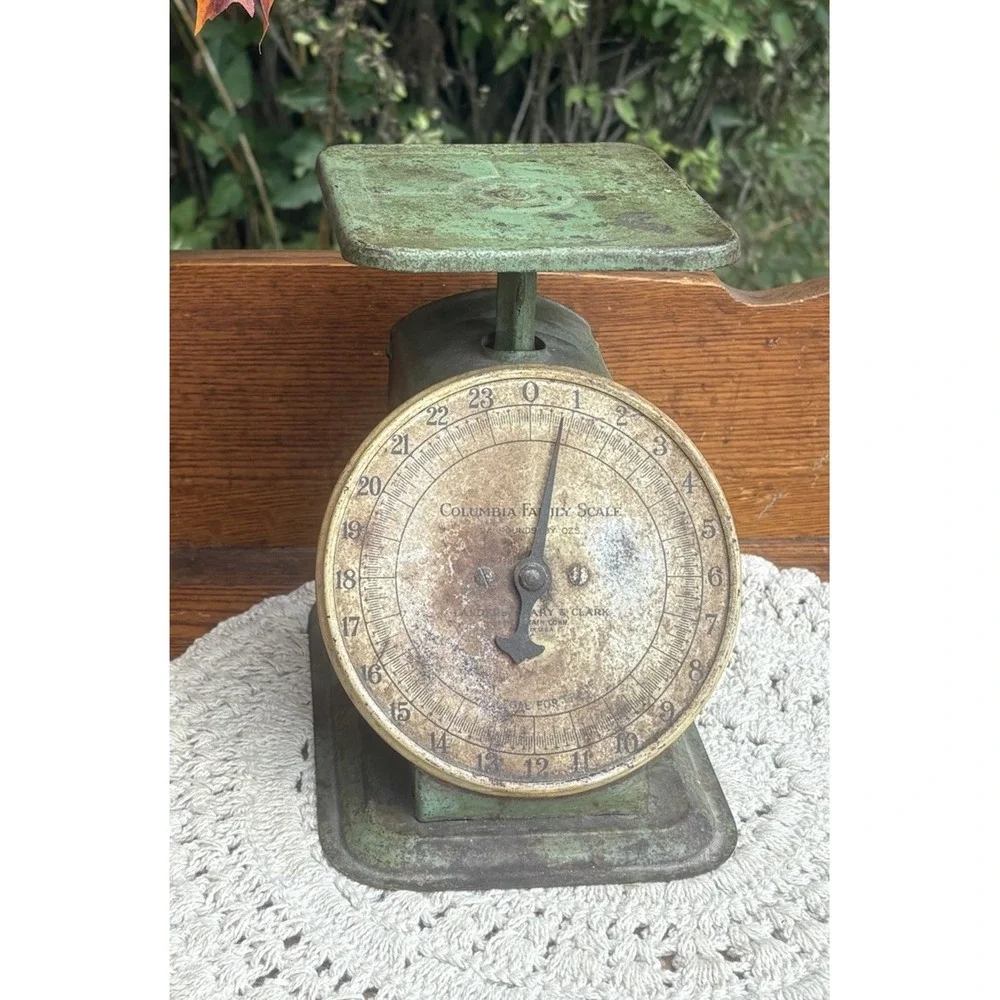 Vintage Green Columbia Family Scale 24 lbs Landers Frary & Clark USA Farm Decor